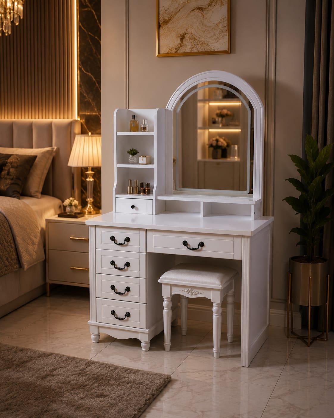 Elegant LED mirror vanity dressing table with storage -mwajo furniture kenya