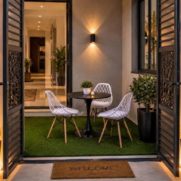 Nordic- style 3 - piece bistro set - black tulip table and woven accent chairs -mwajo furniture kenya