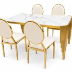Modern Luxury Gold Dining Table Set – Black Glass Top & Round Leather Chairs - mwajo furniture
