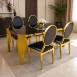 Modern Luxury Gold Dining Table Set – Black Glass Top & Round Leather Chairs - mwajo furniture